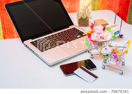 Image of online shopping Online shopping Evening windowsill 70678161