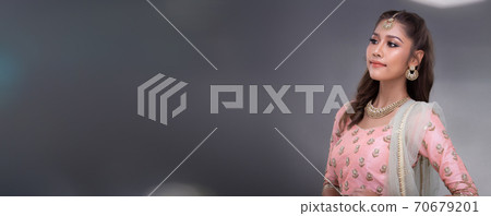 Indian beautiful bridal woman wear Traditional wedding dress costume 70679201