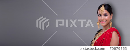 Indian beautiful bridal woman wear Traditional wedding dress costume 70679563