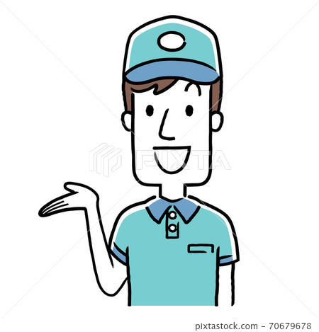 Illustration material: Young delivery man, introduction, explanation, guidance 70679678
