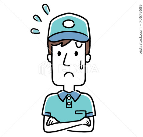 Illustration material: Young delivery man, amazed, embarrassed expression 70679689