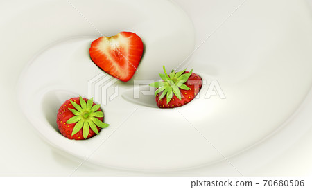 Strawberry float in a yogurt Presentation of dairy products flavored 3d render image Strawberry float in a yogurt Presentation of dairy products flavored 3d render image 70680506