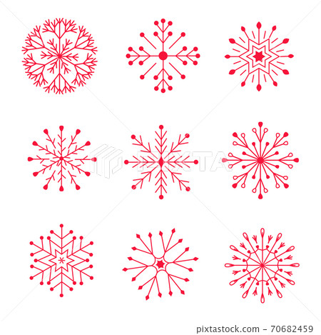 Set of red winter snowflakes on a white... - Stock Illustration ...