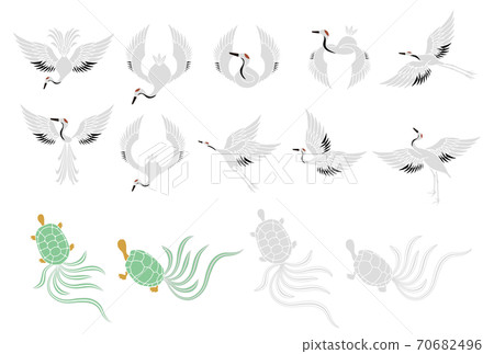 Crane and turtle vector illustration material set 70682496
