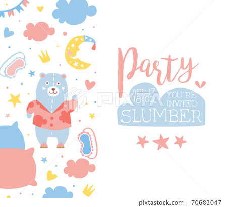 Slumber Party Banner Template, Childish Holiday Party Invitation Card Design Cartoon Vector Illustration Slumber Party Banner Template, Childish Holiday Party Invitation Card Design Cartoon Vector Illustration 70683047