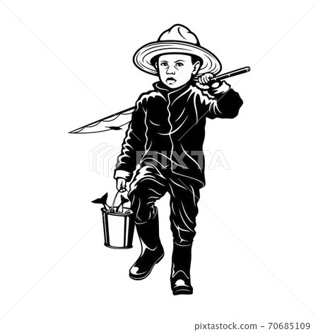 Boy fishing - template for fishing design isolated on white 70685109