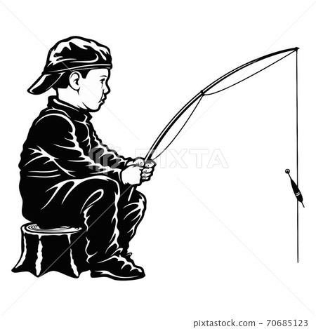 Boy fishing - template for fishing design isolated on white 70685123