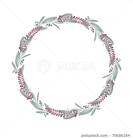 Eucalyptus leaf wreath watercolor illustration. Eucalyptus leaf wreath watercolor illustration. 70686164