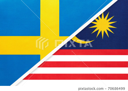 Sweden and Malaysia, symbol of national flags from textile. 70686499