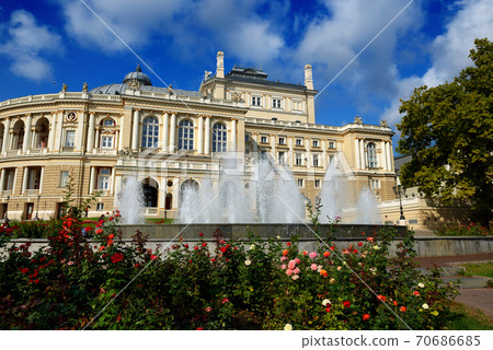 The view on Odesa National Academic Theater of Opera and Ballet and fountains, Odesa, Ukraine. The view on Odesa National Academic Theater of Opera and Ballet and fountains, Odesa, Ukraine. 70686685
