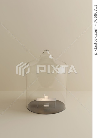 Home office under glass dome. Isolation during covid-19 pandemic quarantine. 3d render  70686713