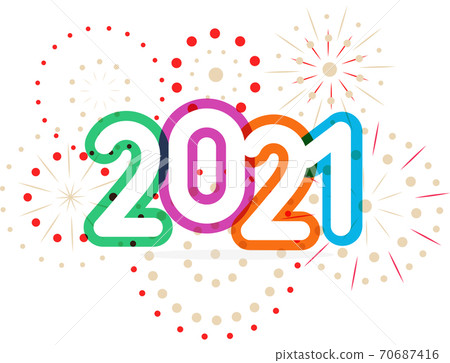 Happy New Year celebration card, color 2021 numbers with fireworks, vector illustration 70687416