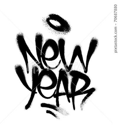Sprayed new year tag graffiti with overspray in black over white. Vector illustration. 70687880