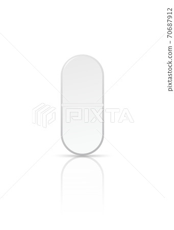White oval pills on white background. Vector illustration with shadow and reflect 70687912