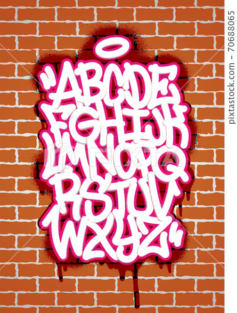 Handwritten graffiti font alphabet. Alphabet on a brick wall background. Vector illustration Handwritten graffiti font alphabet. Alphabet on a brick wall background. Vector illustration 70688065