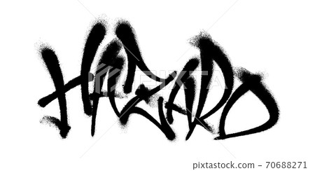 Sprayed Hazard font graffiti with overspray in black over white. Vector illustration. 70688271