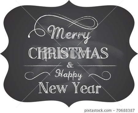 Retro Merry Christmas and Happy New Year banner with chalkboard background 70688387