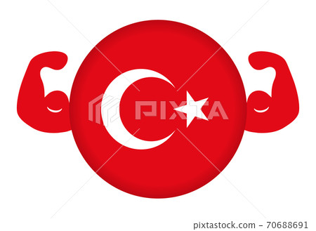 Image illustration of strong Turkey (circular Turkish flag and bicep) Image illustration of strong Turkey (circular Turkish flag and bicep) 70688691