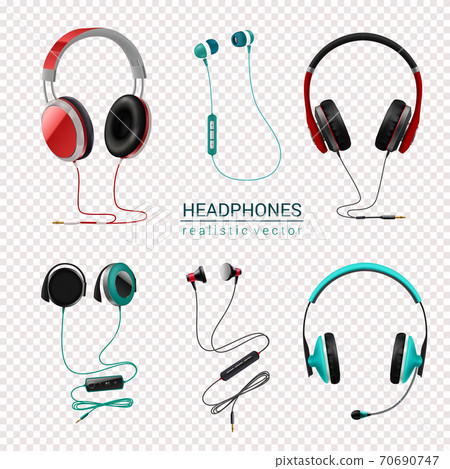 Headphones Realistic Set Transparent 70690747