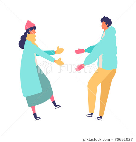 Illustration of a young winter couple skating 70691027
