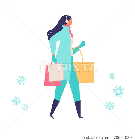 Illustration of a woman going shopping in winter 70691029
