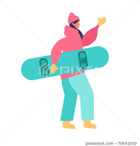Illustration of a winter woman snowboarding 70691030
