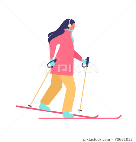 Illustration of a winter woman skiing 70691032