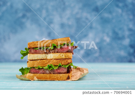 Sandwich katsu sando with beef steak. wagyu katsu. japanese cuisine food.  70694001