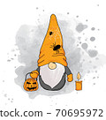 Halloween Gnome and Pumpkin in watercolor style. Vector illustration. 70695972
