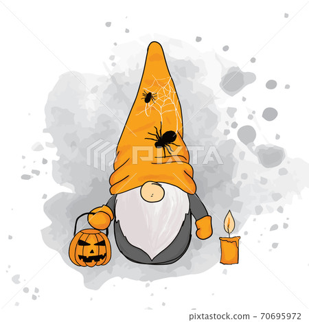 Halloween Gnome and Pumpkin in watercolor style. Vector illustration. Halloween Gnome and Pumpkin in watercolor style. Vector illustration. 70695972