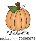 Wild About Fall - Thanks giving design in watercolor style. Vector illustration. 70695973
