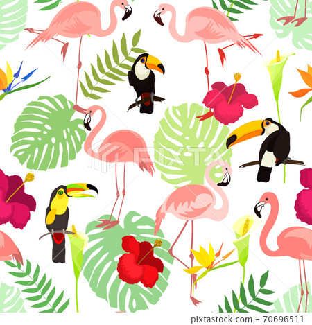 Seamless pattern with flowers and toucan bird.... - Stock Illustration ...