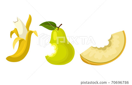 Bitten Fruits Isolated on White Background Vector Set Bitten Fruits Isolated on White Background Vector Set 70696786