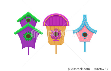 Wooden Nest Box or Birdhouse as Enclosure for Birds Vector Set Wooden Nest Box or Birdhouse as Enclosure for Birds Vector Set 70696787