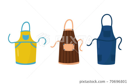 Kitchen Aprons as Cooking Garment with Pocket and Strips Vector Set Kitchen Aprons as Cooking Garment with Pocket and Strips Vector Set 70696801