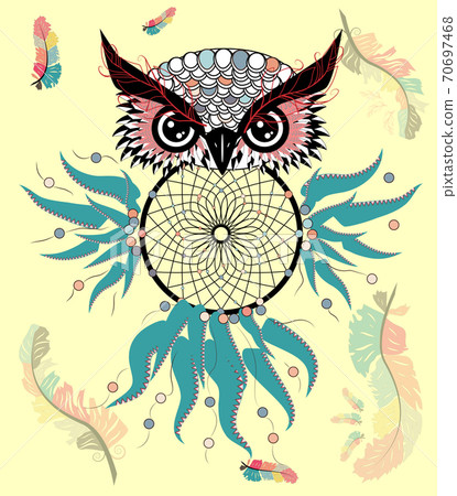 Dreamcatcher with owl. Zentangle. Abstract bird. Line art. Mystic symbol. American Indians symbol. spiritual relaxation for adults. Dreamcatcher with owl. Zentangle. Abstract bird. Line art. Mystic symbol. American Indians symbol. spiritual relaxation for adults. 70697468