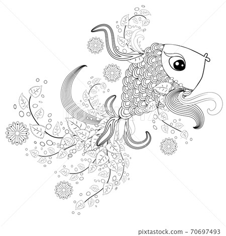 Ornamental Graphic Fish Floral Line Pattern Stock Illustration 70697493 Pixta