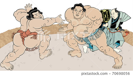 Sumo-e, Ukiyo-e, Kunisada Utagawa, Shiranui Dakuemon, Tsunekichi Koyanagi, approach map, white background Sumo-e, Ukiyo-e, Kunisada Utagawa, Shiranui Dakuemon, Tsunekichi Koyanagi, approach map, white background 70698056