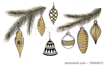 Hand drawn set of Christmas decorations. Template for greeting cards, invitations, posters, flyers. Hand drawn set of Christmas decorations. Template for greeting cards, invitations, posters, flyers. 70698931