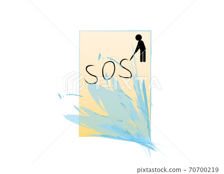 Silhouette of man draws word SOS on sand, vector illustration Silhouette of man draws word SOS on sand, vector illustration 70700219