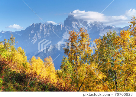 Thick fog on the mountain pass Goulet. Georgia, Svaneti. Caucasus mountains Thick fog on the mountain pass Goulet. Georgia, Svaneti. Caucasus mountains 70700823