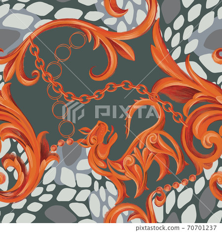 Baroque ornament with animal skin texture Baroque ornament with animal skin texture 70701237