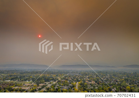 wildfire smoke over Fort Collins, Colorado 70702431