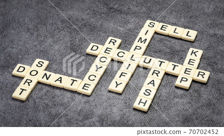 declutter concept - simplify, sort, sell, donate, trash, recycle, keep 70702452