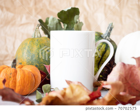 Closeup of White tea cup on autumn background Closeup of White tea cup on autumn background 70702575