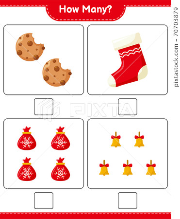 Counting game, how many christmas decoration educational children game, printable worksheet, vector illustration Counting game, how many christmas decoration educational children game, printable worksheet, vector illustration 70703879