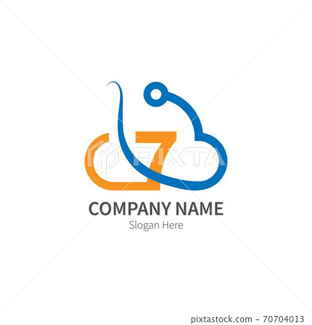 Number 7  combined with cloud technology icon logo 70704013