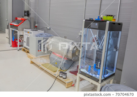 Professional equipment for 3D printing in the workshop. Moscow, Russia 70704670
