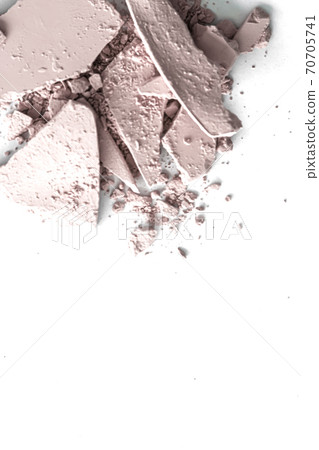 Pale eye shadow powder as makeup palette closeup isolated on white background, crushed cosmetics and beauty texture 70705741
