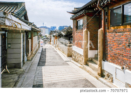 Bukchon Hanok Village And Seoul tower in daylight at Seoul, South Korea. 70707971